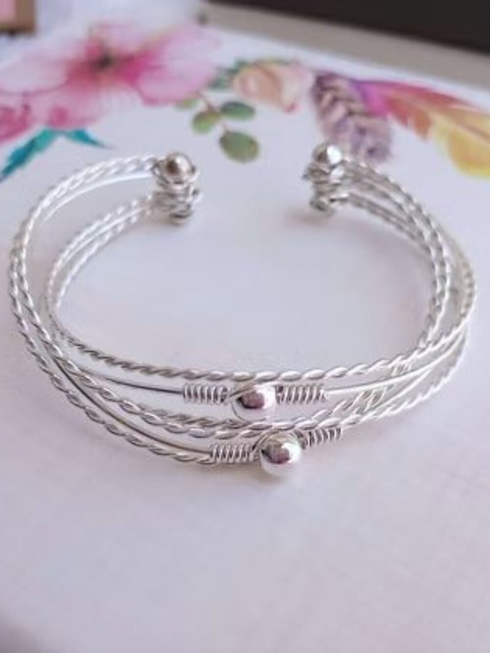 Mexican Sterling Silver .925 Triple Wire Cuff Bracelet | Braided Design